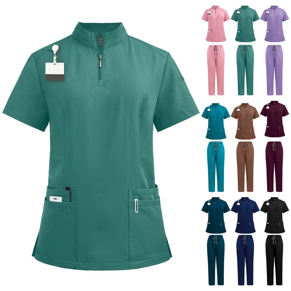 Zipper Top & Pants Medical Scrub Set – Available in Multiple Colors