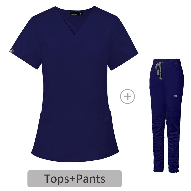Ruched Scrub Set – V-Neck Top with Stylish Side-Gathered Pants - Image 2