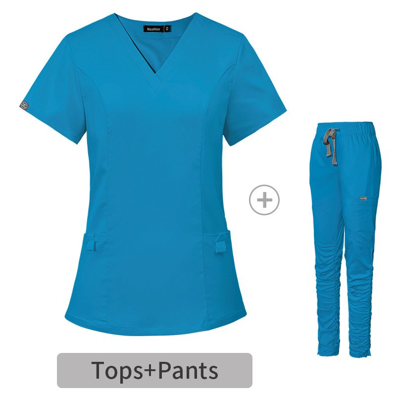 Ruched Scrub Set – V-Neck Top with Stylish Side-Gathered Pants - Image 4