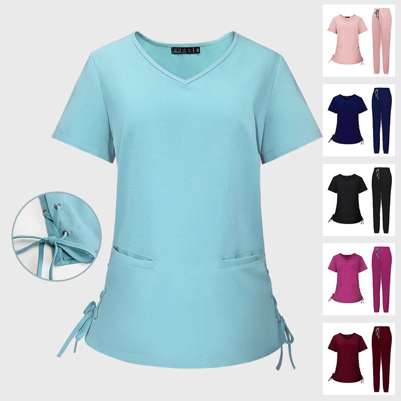 Elegant Women's Medical Scrub Set with Side Tie Design