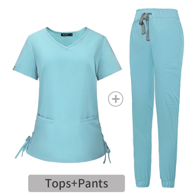 Elegant Women's Medical Scrub Set with Side Tie Design - Image 2