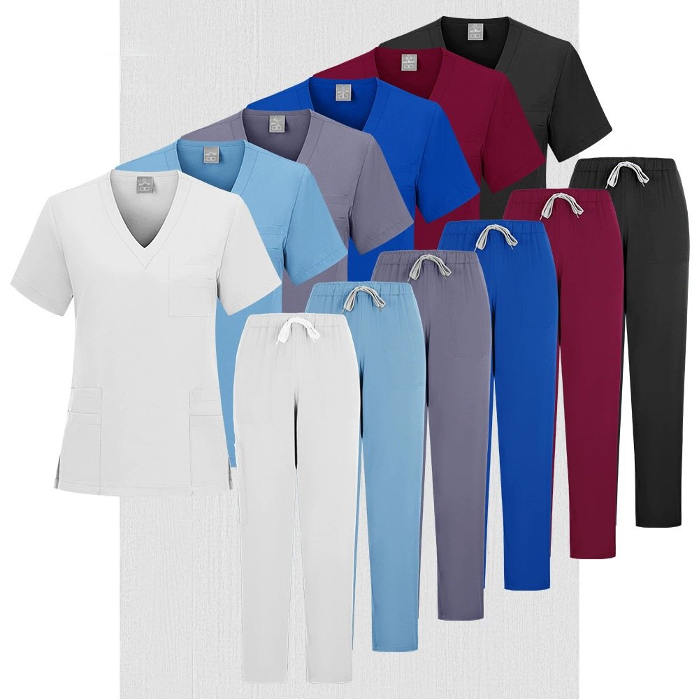 Professional Medical Uniform Set - Solid Color Top & Pants