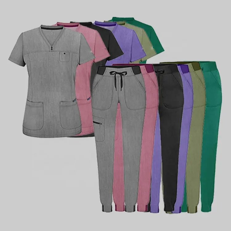 Modern Multi-Color Medical Scrub Set – Pocketed Top + Elastic Waist Pants
