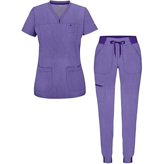 Modern Multi-Color Medical Scrub Set – Pocketed Top + Elastic Waist Pants - Image 2