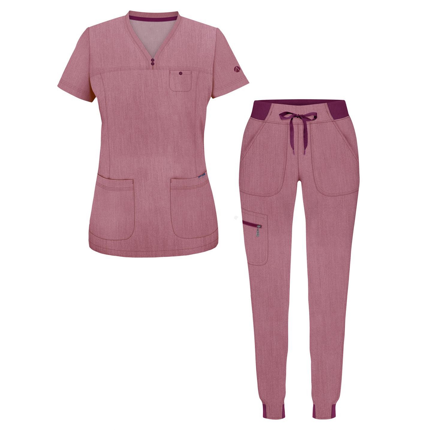 Modern Multi-Color Medical Scrub Set – Pocketed Top + Elastic Waist Pants - Image 3