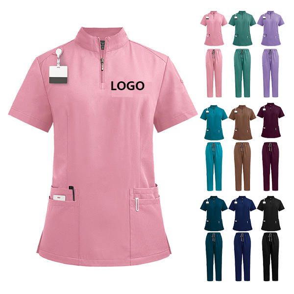 Elegant Feminine Medical Scrub Set with Front Zipper & Waist Tie – Multiple Colors - Image 5