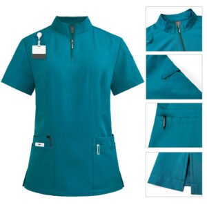 Practical Medical Scrub with Short Collar and Half Zipper