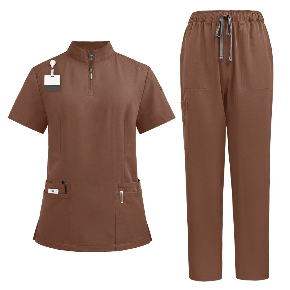 Practical Medical Scrub with Short Collar and Half Zipper - Image 3