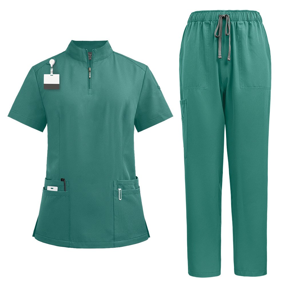 Practical Medical Scrub with Short Collar and Half Zipper - Image 4