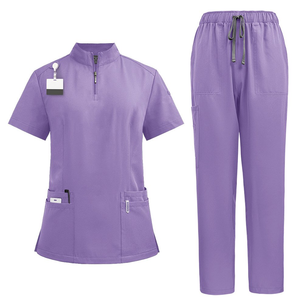 Practical Medical Scrub with Short Collar and Half Zipper - Image 5