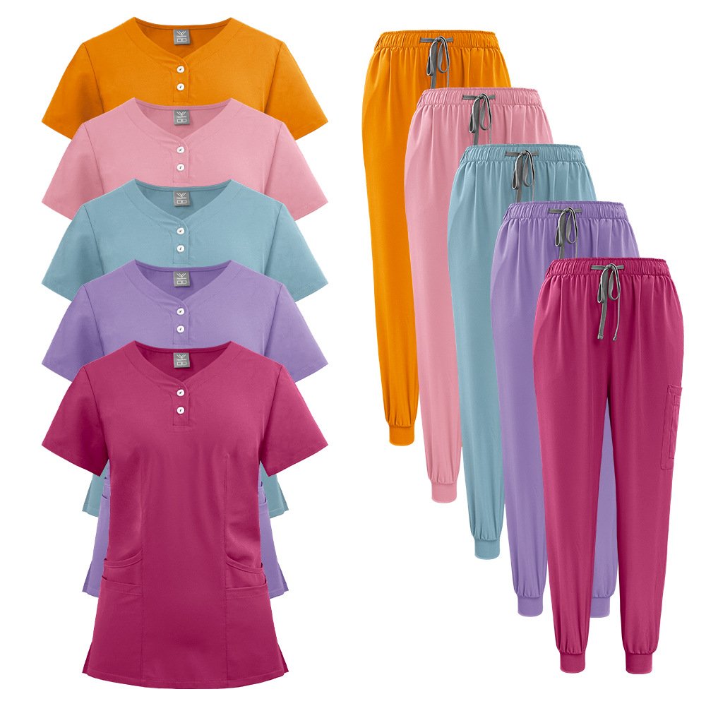 Button-Front Medical Scrub Set – Vibrant Colors & Modern Jogger Style