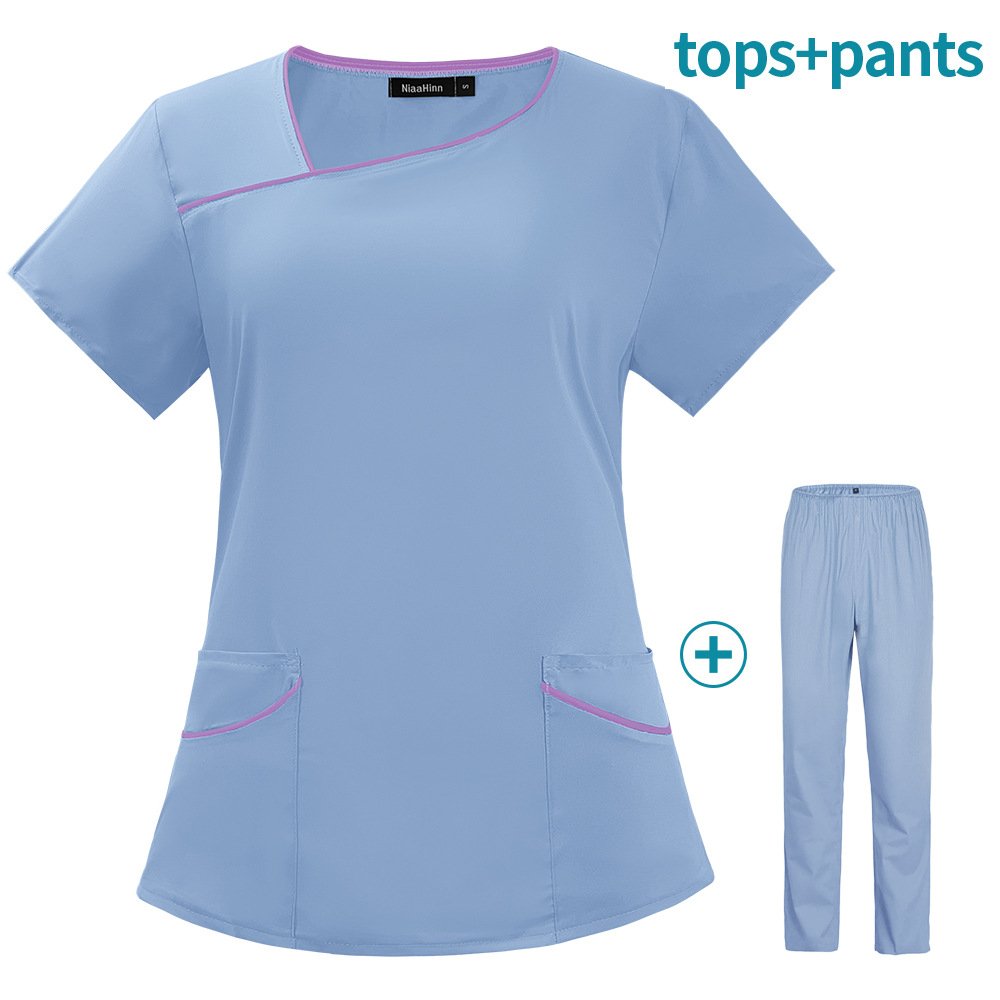 Asymmetrical Neckline Medical Scrub Set – Stylish and Comfortable in Multiple Colors - Image 2